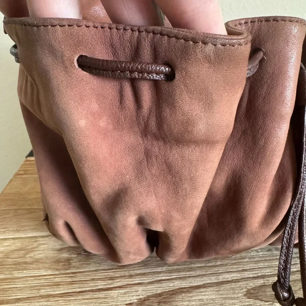 Junior Drake Brown Lambskin Leather Gathered‎ Pocket Squishy Hobo Shoulder Bag